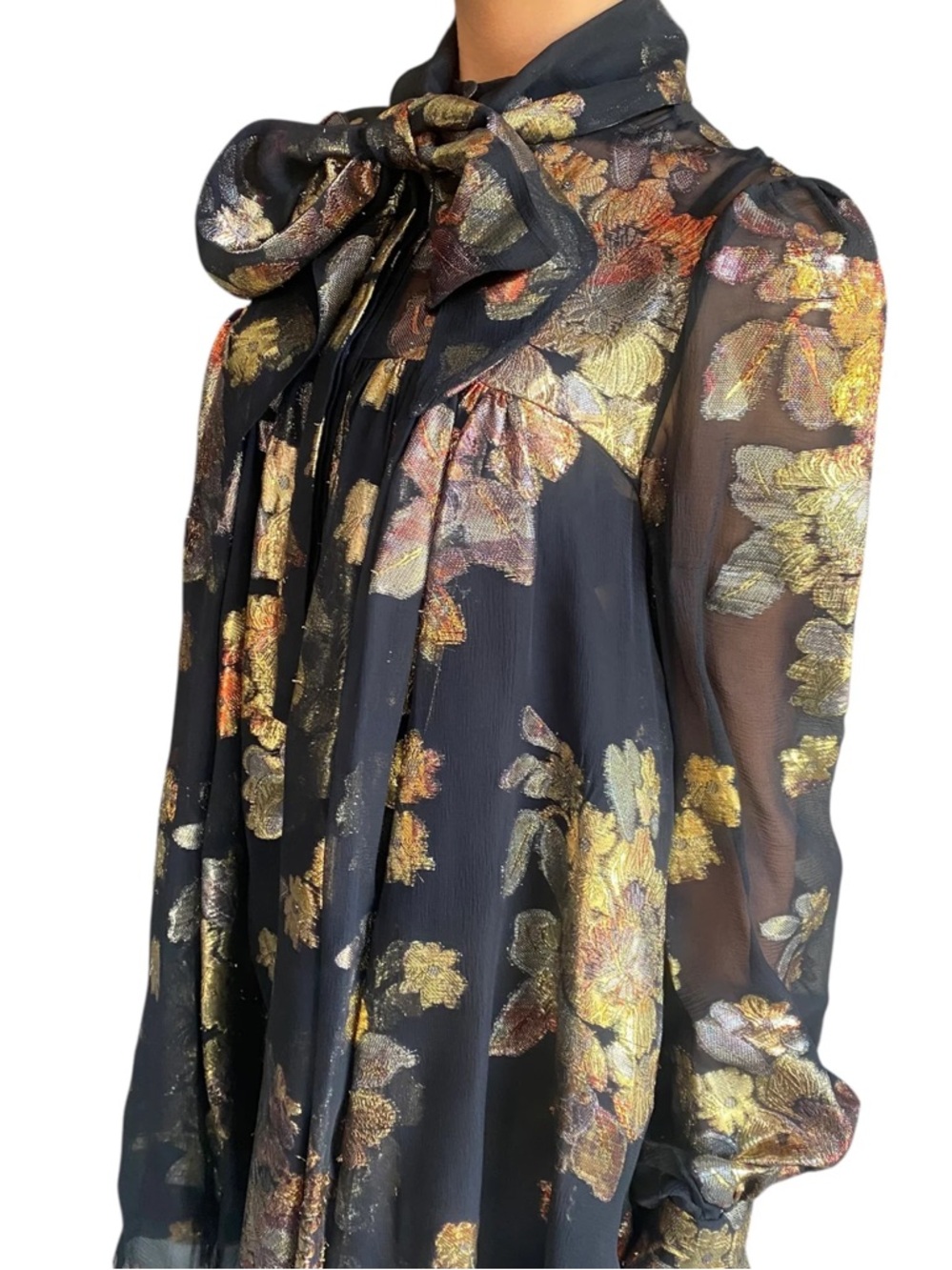 😮Saint Laurent Black Floral Silk Jacquard Mini Flared Dress - 40 - Picture 6 of 13